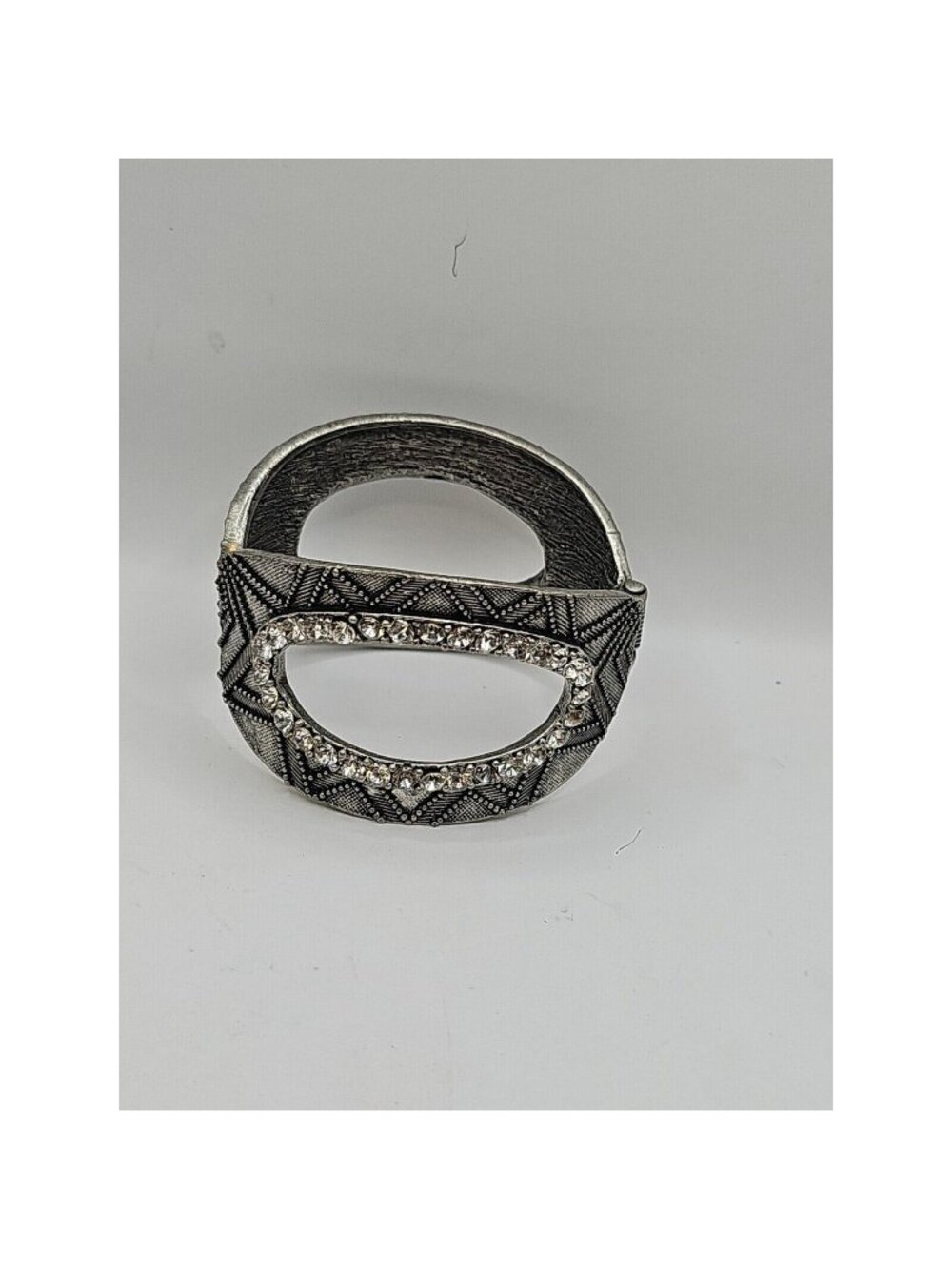 Bracelet Hinged Cuff Silver Tone Clear Rhinestones VTG